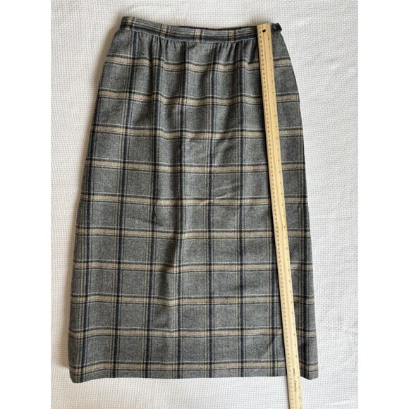 Vintage Pendleton Midi Skirt Straight Virgin Wool Gray/Tan Plaid 12 Tall USA - Picture 7 of 8